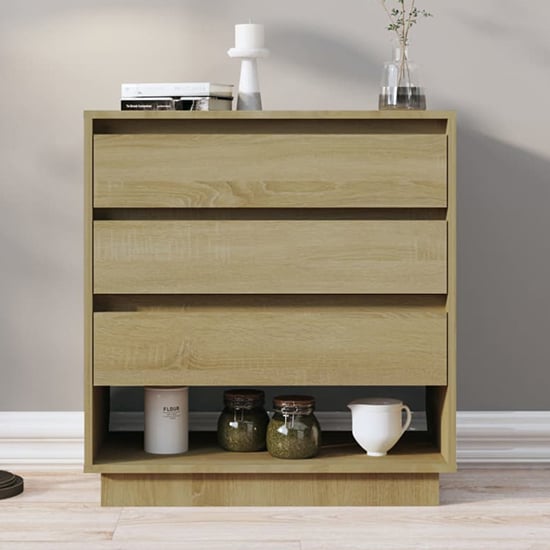 Product photograph of Kaelin Wooden Chest Of 3 Drawers In Sonoma Oak from Furniture in Fashion