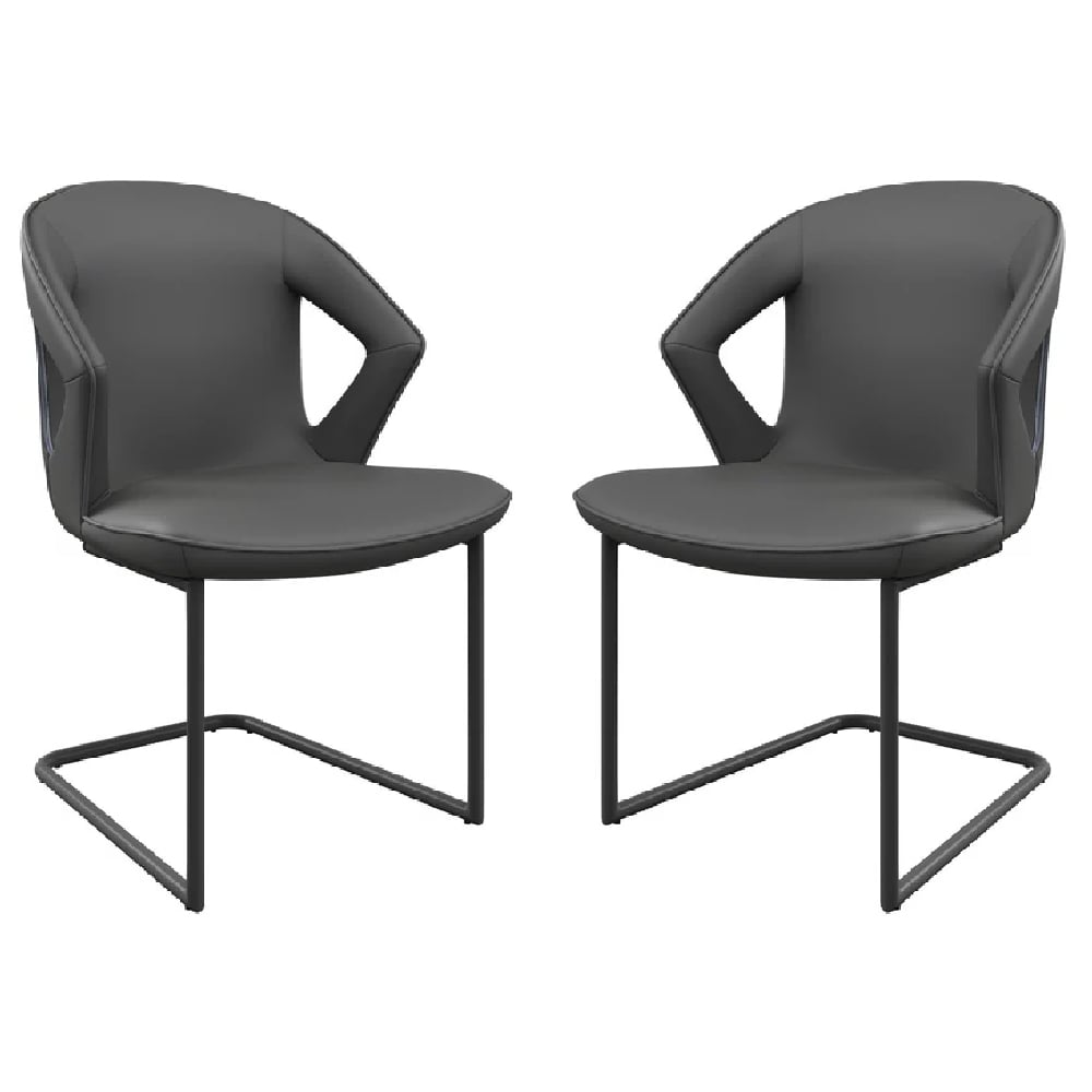 kahului grey leather dining chairs with black legs in pair