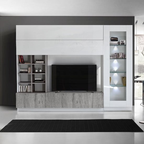 Read more about Kalani white high gloss large entertainment unit in grey oak