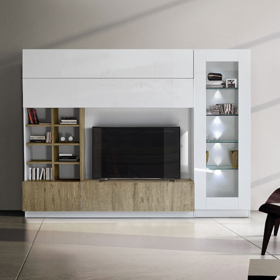 Read more about Kalani white high gloss large entertainment unit in honey oak