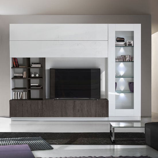 Read more about Kalani white high gloss large entertainment unit in wenge oak