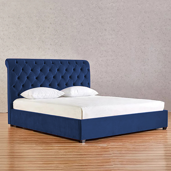 Product photograph of Kalispell Plush Velvet Double Bed In Blue from Furniture in Fashion