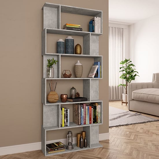 Read more about Kalle wooden bookcase and room divider in concrete effect