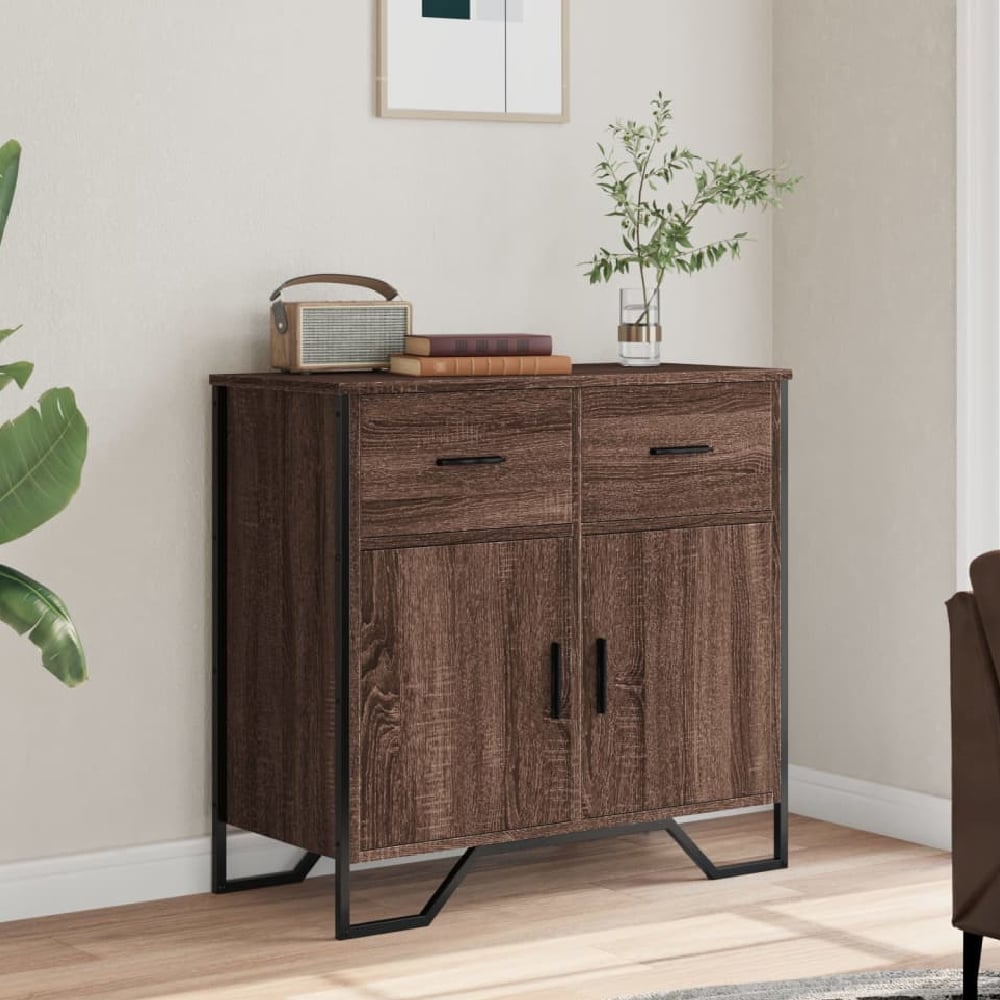 kamas wooden sideboard with 2 doors 2 drawers in brown oak