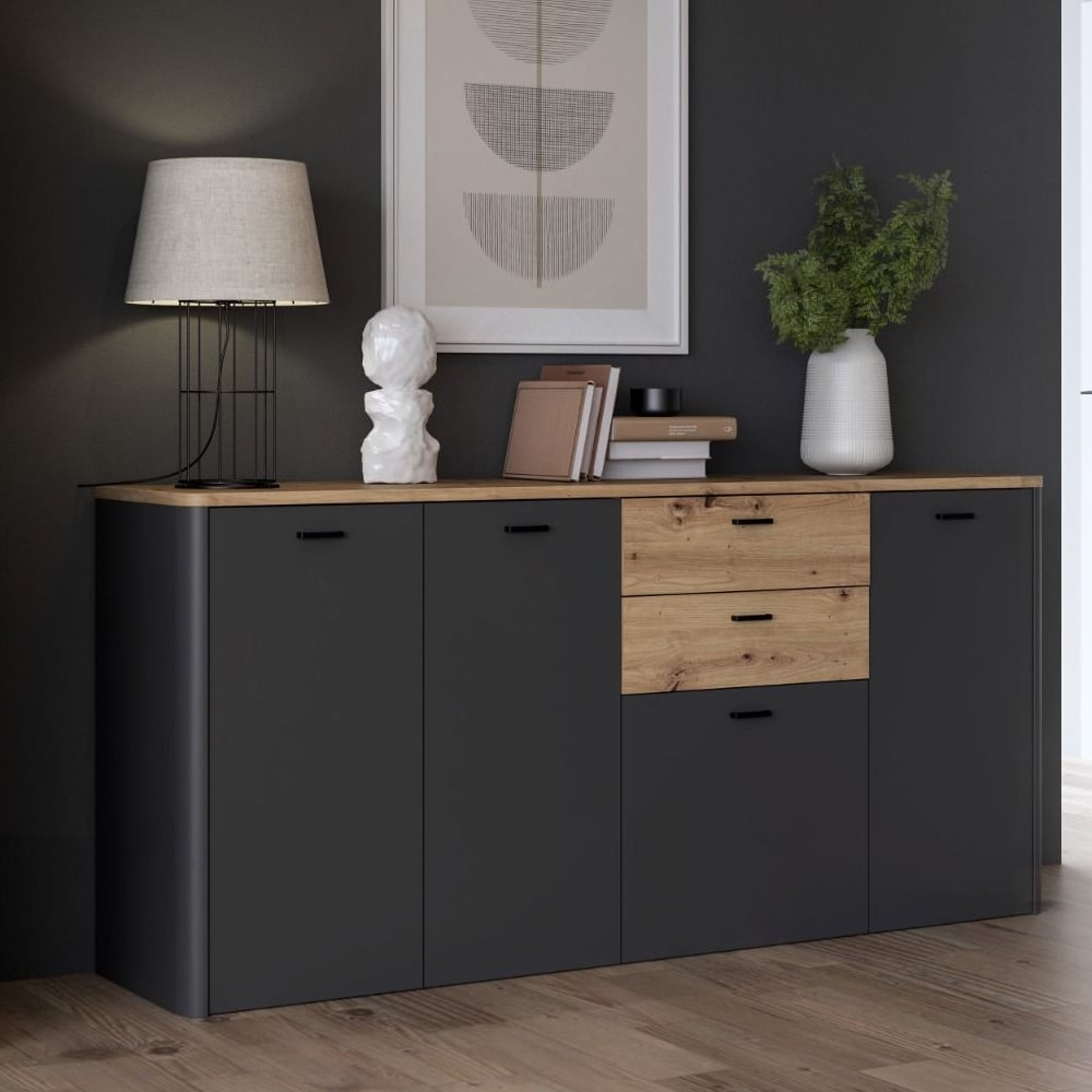 Read more about Kanata wooden sideboard with 4 doors 2 drawers in grey and oak