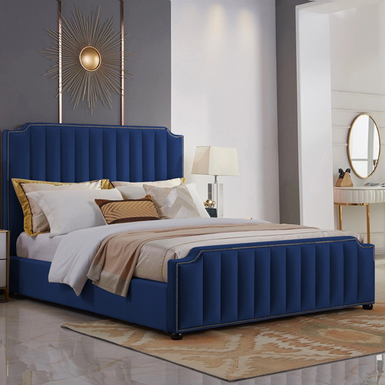 Product photograph of Kapolei Plush Velvet Double Bed In Blue from Furniture in Fashion