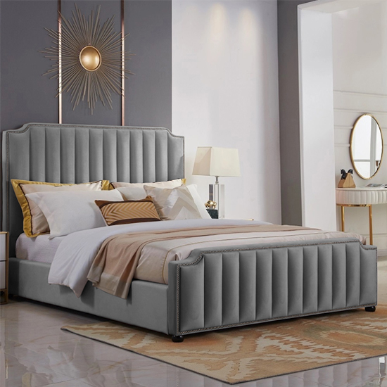 Product photograph of Kapolei Plush Velvet Double Bed In Grey from Furniture in Fashion