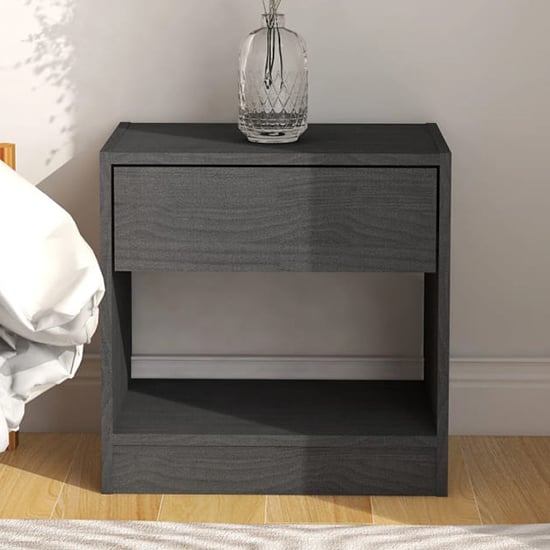 Product photograph of Kasia Pinewood Bedside Cabinet With 1 Drawer In Grey from Furniture in Fashion