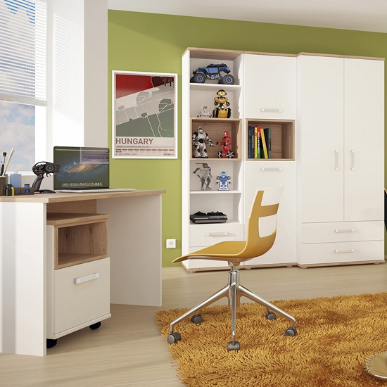 Kast Wooden Wardrobe In White High Gloss And Oak Furniture In Fashion 5999