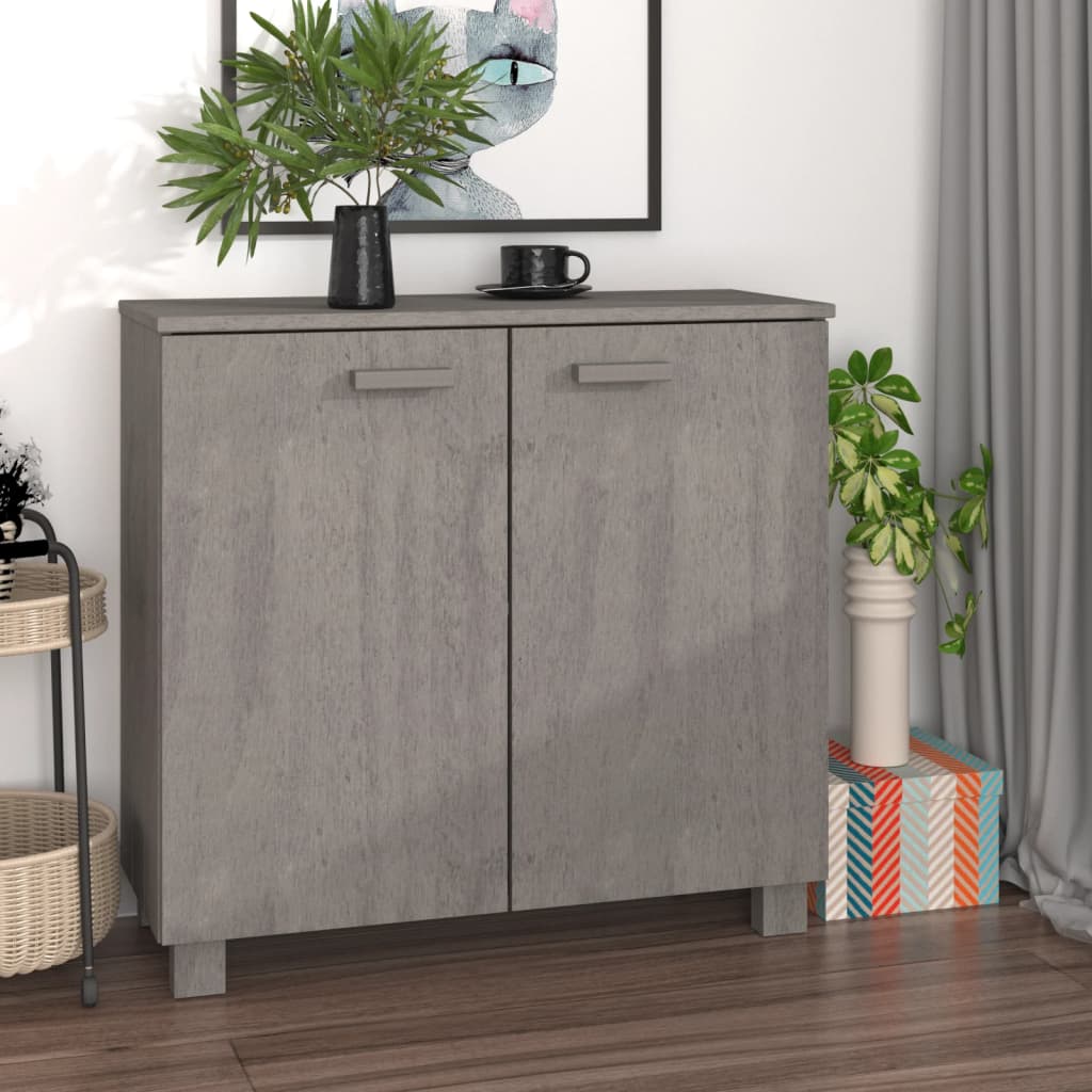 Photo of Kathy solid pinewood sideboard with 2 doors in light grey