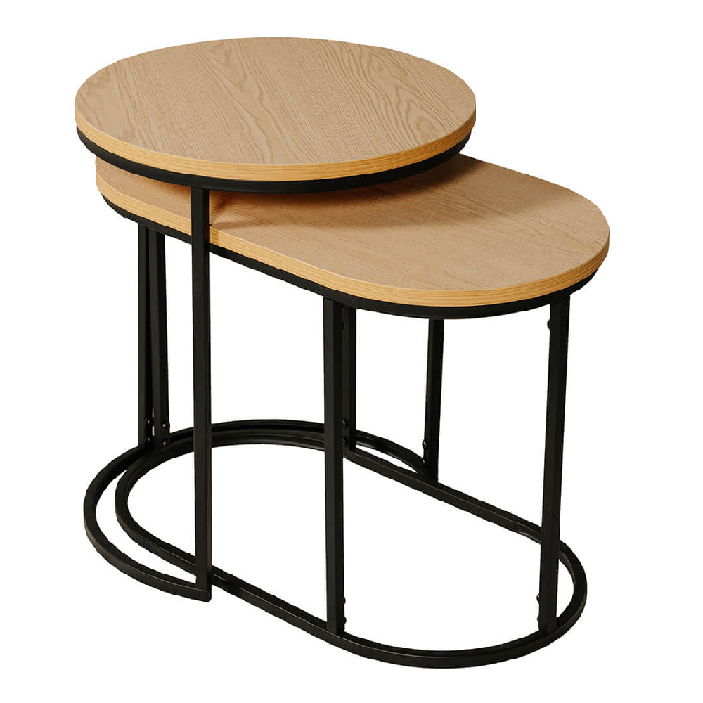 Product photograph of Kearney Wooden Nest Of 2 Tables With Black Frame In Brown from Furniture in Fashion