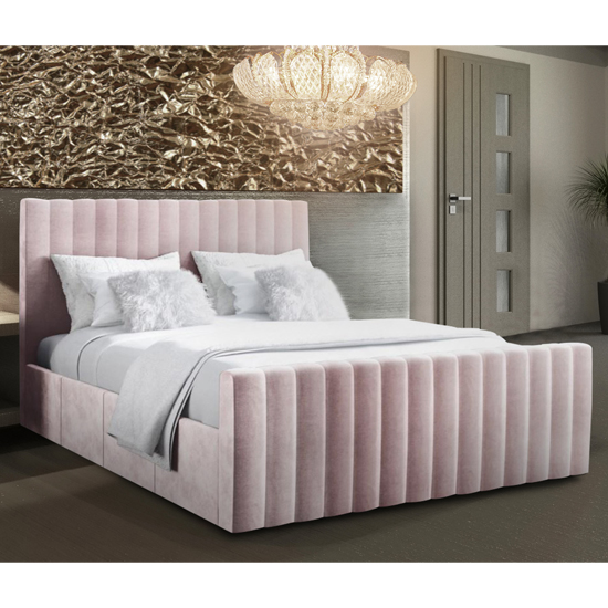 Kelowna Plush Velvet Upholstered King Size Bed Pink Furniture In Fashion