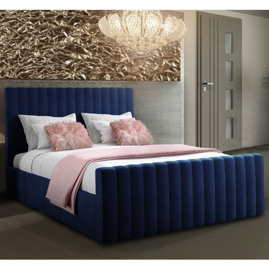 Photo of Kelowna plush velvet upholstered single bed blue