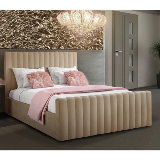 Photo of Kelowna plush velvet upholstered single bed mink