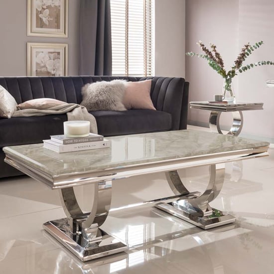 Read more about Kelsey marble coffee table with stainless steel base in cream