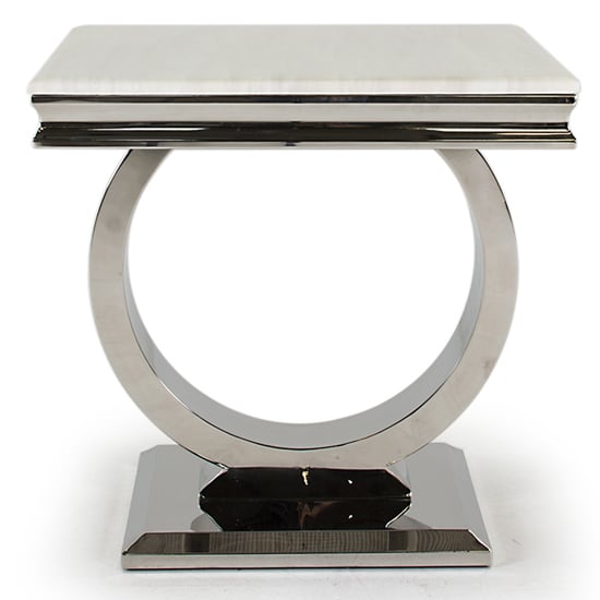 Photo of Kelsey marble lamp table with stainless steel base in cream