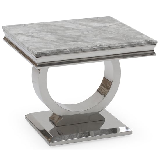 Product photograph of Kelsey Marble Lamp Table With Stainless Steel Base In Grey from Furniture in Fashion
