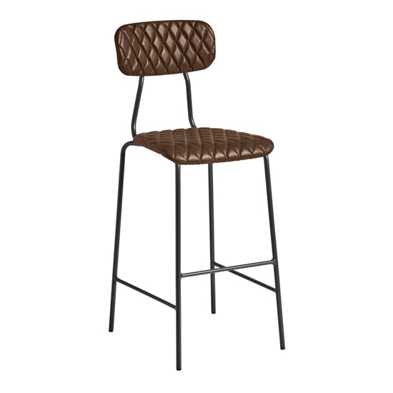 Product photograph of Kelso Faux Leather Bar Stool In Vintage Brown from Furniture in Fashion
