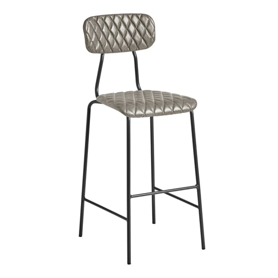 Product photograph of Kelso Faux Leather Bar Stool In Vintage Silver from Furniture in Fashion