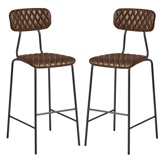 Product photograph of Kelso Vintage Brown Faux Leather Bar Stools In Pair from Furniture in Fashion