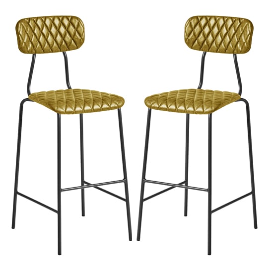 Product photograph of Kelso Vintage Gold Faux Leather Bar Stools In Pair from Furniture in Fashion
