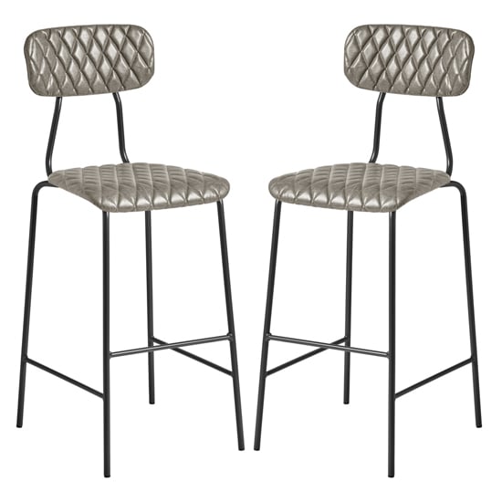 Product photograph of Kelso Vintage Silver Faux Leather Bar Stools In Pair from Furniture in Fashion