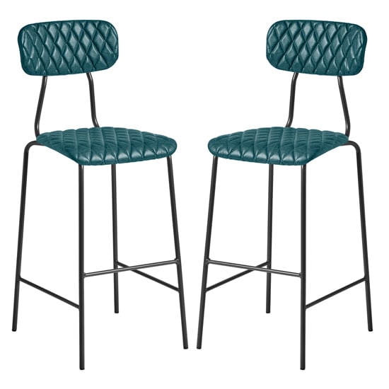 Product photograph of Kelso Vintage Teal Faux Leather Bar Stools In Pair from Furniture in Fashion