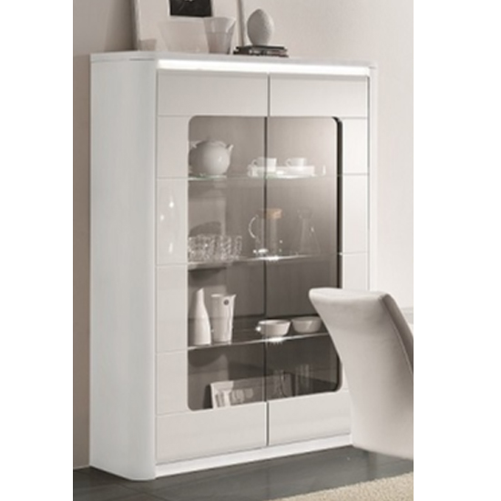 Read more about Kemble wide glass display cabinet in white high gloss with led