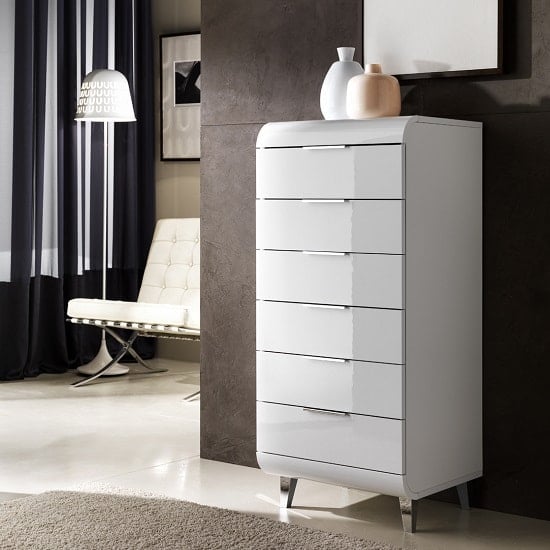 Photo of Kenia contemporary chest of drawers in white high gloss