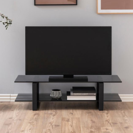 Read more about Kennesaw smoked glass 1 shelf tv stand with black legs