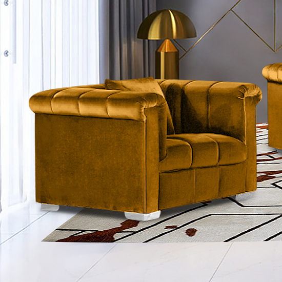 Product photograph of Kenosha Malta Plush Velour Fabric Armchair In Gold from Furniture in Fashion