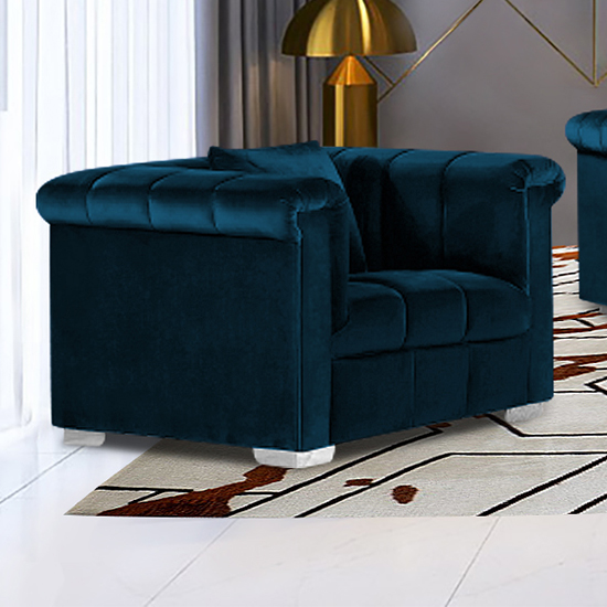 Product photograph of Kenosha Malta Plush Velour Fabric Armchair In Peacock from Furniture in Fashion