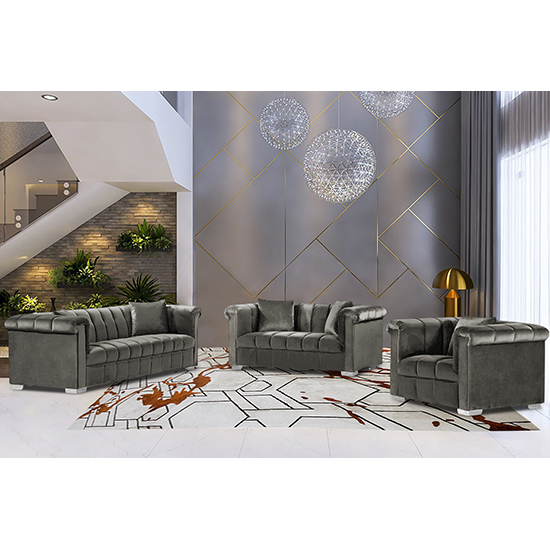 Read more about Kenosha malta plush velour fabric sofa suite in putty