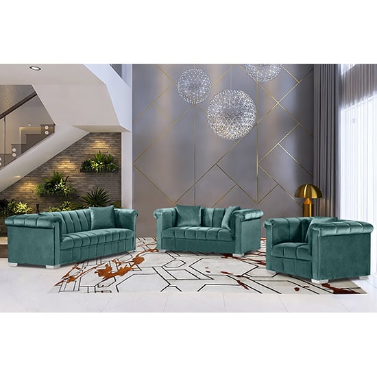 Read more about Kenosha malta plush velour fabric sofa suite in seaspray