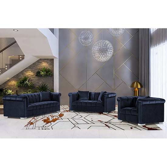 Read more about Kenosha malta plush velour fabric sofa suite in slate