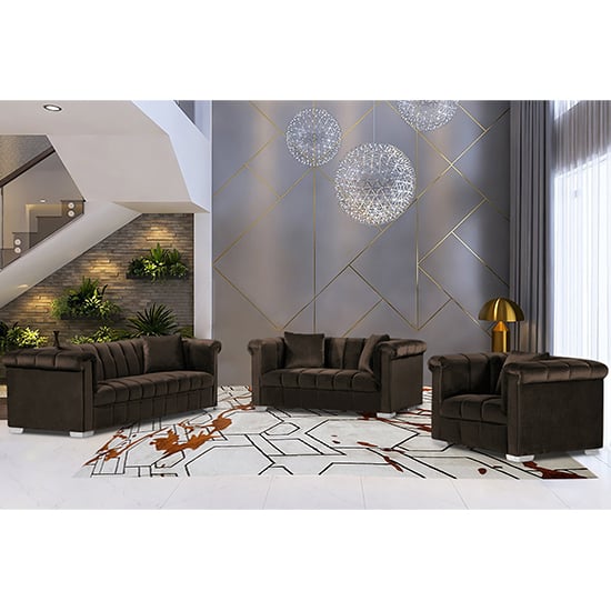 Read more about Kenosha malta plush velour fabric sofa suite in taupe