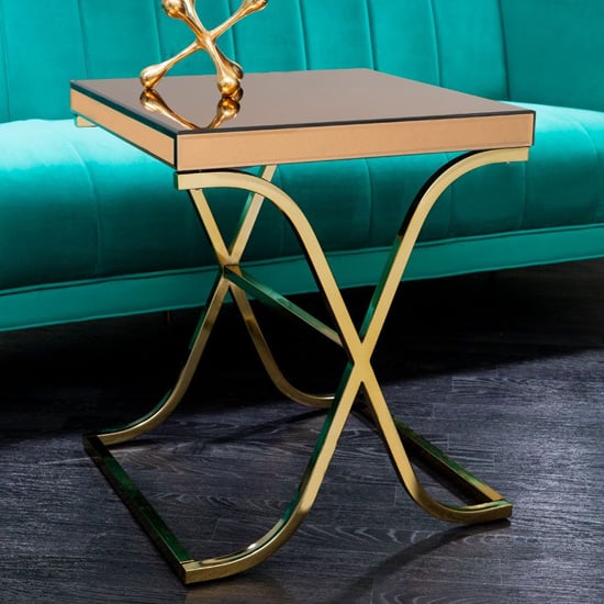 Product photograph of Kensick Mirrored Glass Side Table With Gold Frame from Furniture in Fashion