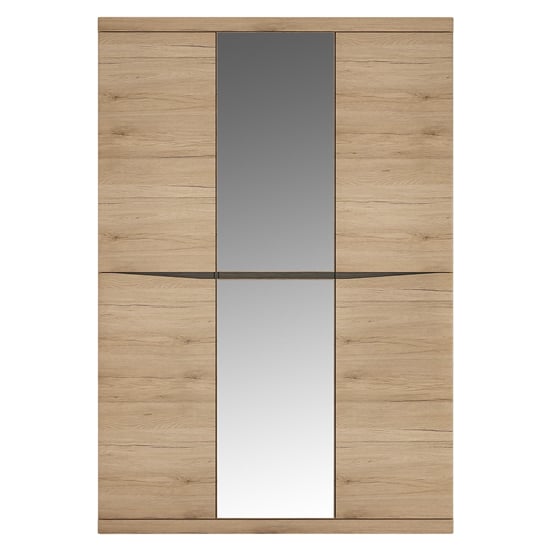 Product photograph of Kenstoga Mirrored Wooden 3 Doors Wardrobe In Grained Oak from Furniture in Fashion
