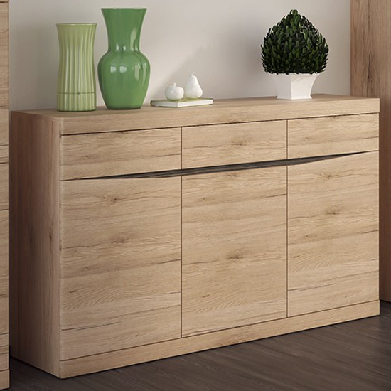 Product photograph of Kenstoga Wooden 3 Doors 3 Drawers Sideboard In Grained Oak from Furniture in Fashion