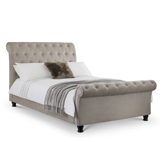 Product photograph of Rahela Fabric Double Bed In Mink Chenille With Wooden Legs from Furniture in Fashion
