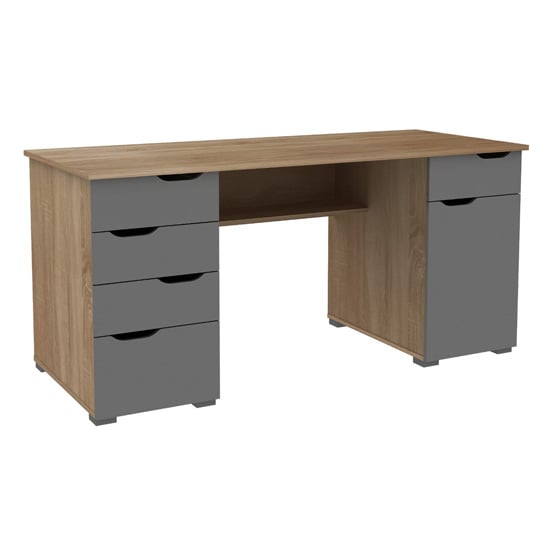 Photo of Kirkham wooden computer desk in light oak and grey gloss
