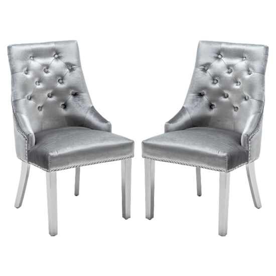 Read more about Kepro knocker shimmer grey velvet dining chairs in pair