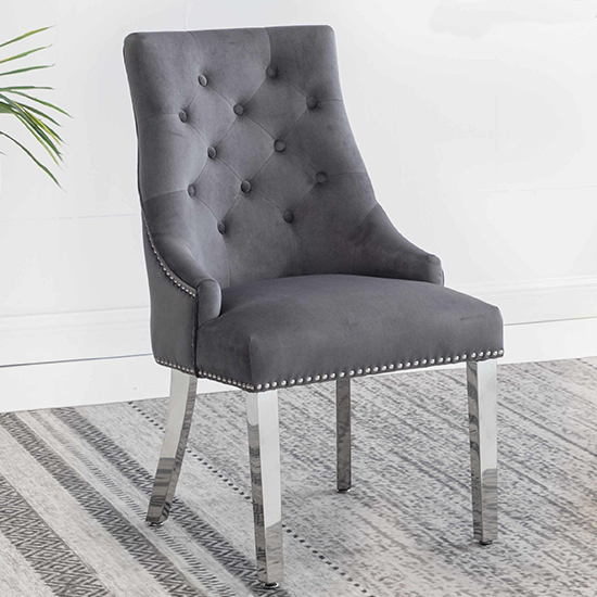 Product photograph of Kepro Knocker Back Velvet Dining Chair In Dark Grey from Furniture in Fashion