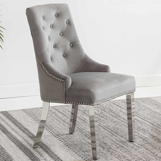 Product photograph of Kepro Knocker Back Velvet Dining Chair In Light Grey from Furniture in Fashion