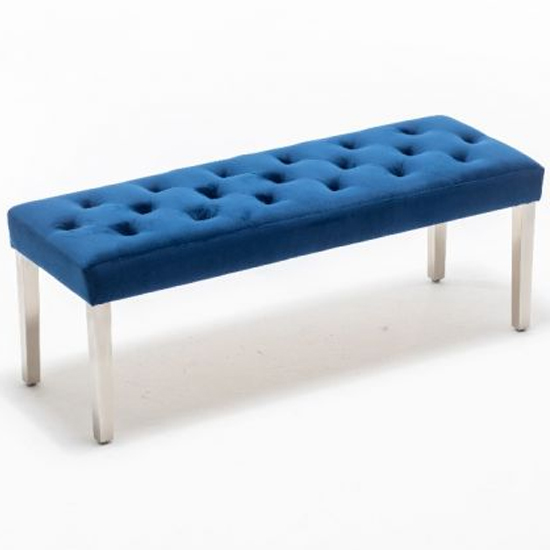 Product photograph of Kepro Velvet Upholstered Dining Bench In Blue from Furniture in Fashion