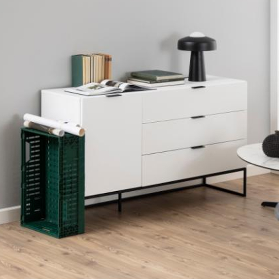 Read more about Kessito wooden 1 door and 3 drawers sideboard in matt white