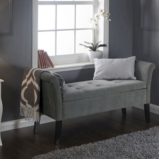 Photo of Bridport ottoman seat in grey chenille fabric with dark legs