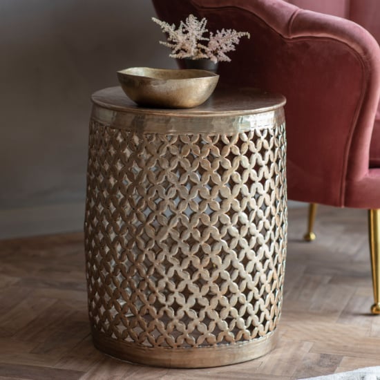 Product photograph of Khaliah Round Metal Side Table In Light Gold from Furniture in Fashion