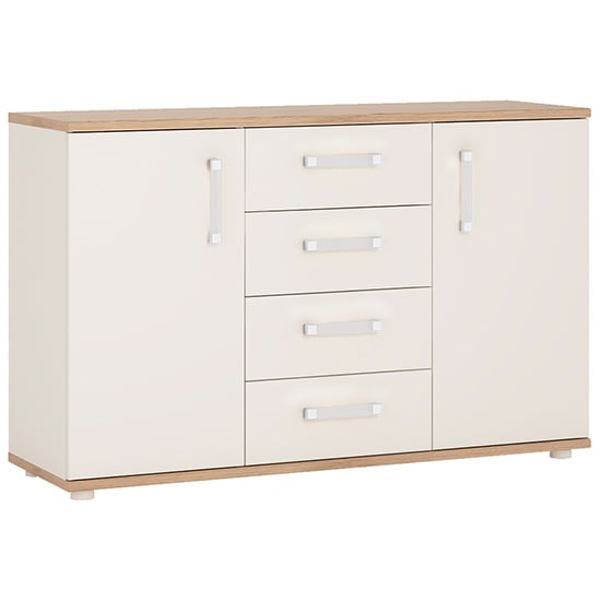 Photo of Kast wooden sideboard in white gloss oak with 2 doors 4 drawers
