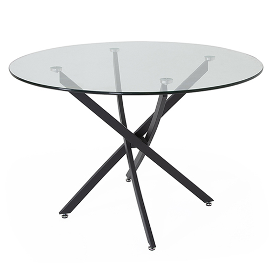 Product photograph of Kidwelly Round Clear Glass Dining Table With Grey Metal Frame from Furniture in Fashion